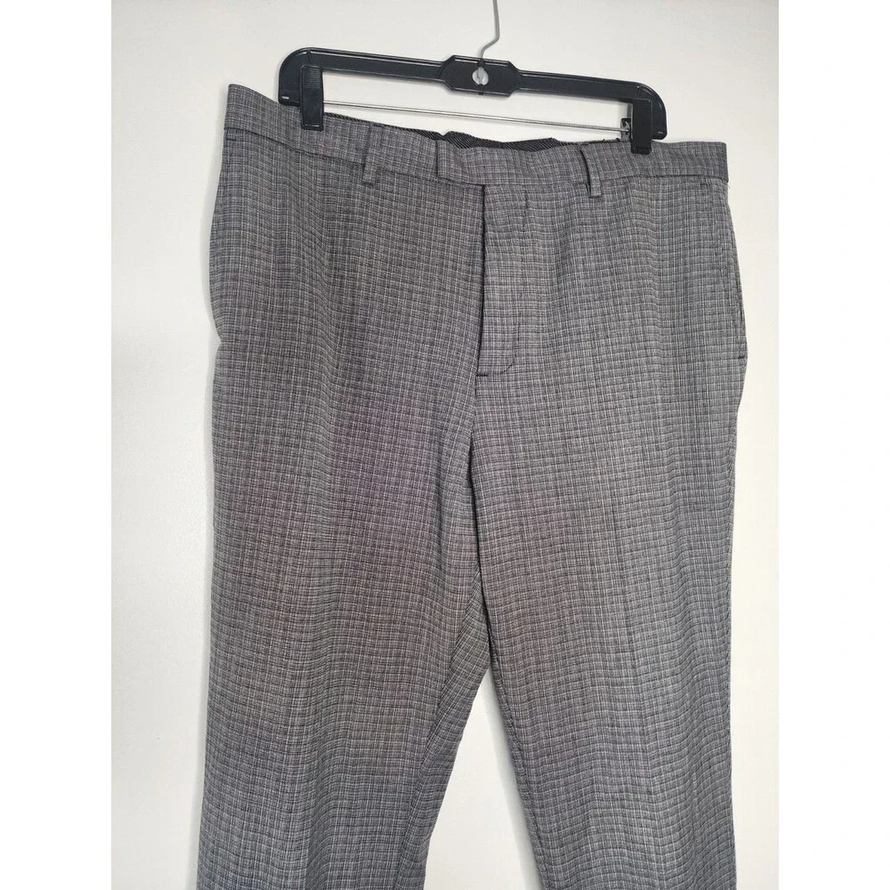 Banana Republic Men’s Pants Gray Plaid Wool Blend Lined Tailored Slim Fit 35x30